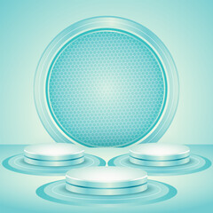 Podium with  turquoise blue  pattern background. Vector illustration.