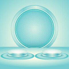 Podium with  turquoise blue  pattern background. Vector illustration.