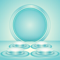 Podium with  turquoise blue  pattern background. Vector illustration.