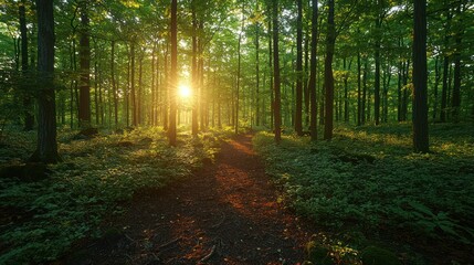 Obraz premium Sunlight through forest path