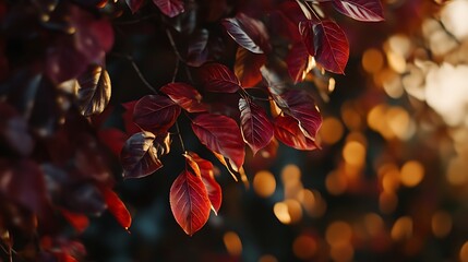 Autumn leaves with sunset glow.