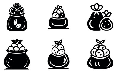 Collection of Cute Fruit-Filled Bags, perfect for food illustrations.