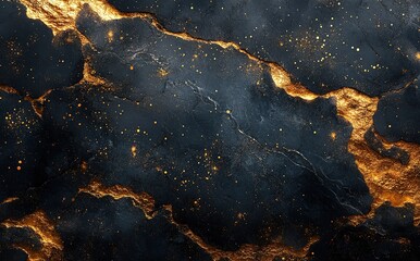 Fototapeta premium Abstract Dark Texture Marble with Golden Veins and Glittering Sparkles Luxury Style