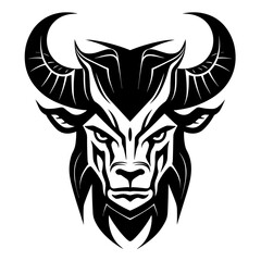 A bold and powerful silhouette of a Minotaur's head, featuring its iconic horns and strong facial structure. Perfect for mythology-themed designs, fantasy artwork, logos, and tattoo-style illustration