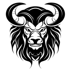 A bold and powerful silhouette of a Minotaur's head, featuring its iconic horns and strong facial structure. Perfect for mythology-themed designs, fantasy artwork, logos, and tattoo-style illustration