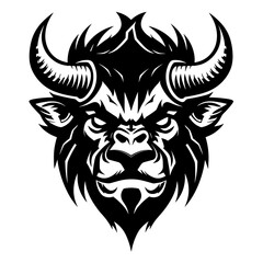 A bold and powerful silhouette of a Minotaur's head, featuring its iconic horns and strong facial structure. Perfect for mythology-themed designs, fantasy artwork, logos, and tattoo-style illustration