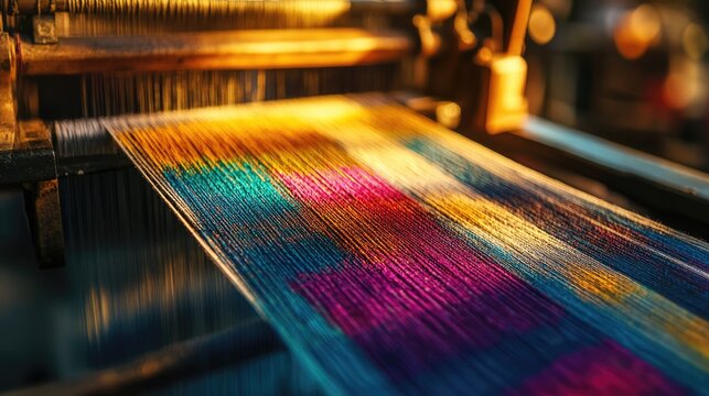 A sequence of images showing different stages of loom weaving.