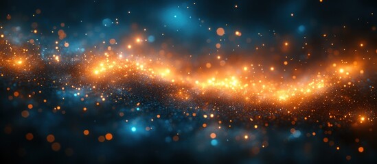 Fototapeta premium Glowing particles wave in dark space, blue bokeh background, for digital art