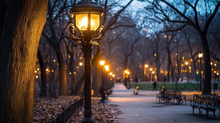 Park Pathway at Dusk; Illuminated Walkway