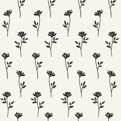 Simple sprig of flower. Handdraw illustration. Simple monochrome pattern for cosmetics, perfumeries, packaging and postcard.