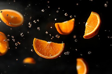 Orange Slices in Motion with Water Drops