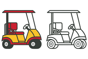 Obraz premium Golf Cart Illustration Color and Outline Versions Side View Transportation Vehicle