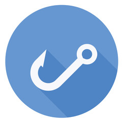 Fish hook icon representing fishing, outdoors, sport, and aquatic activities.