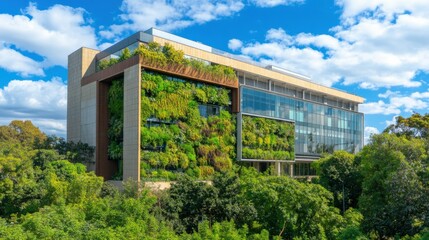 Fototapeta premium Milan, Italy - August 29, 2019: Modern architecture, residential building, skyscraper with many plant, vertical garden, glass natural facade of real estate on blue sky background