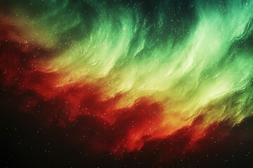 Naklejka premium Abstract Cosmic Nebula Red and Green Glowing Space Background