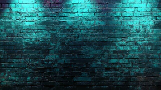 Modern futuristic neon lights on old grunge brick wall room background. 3d rendering.