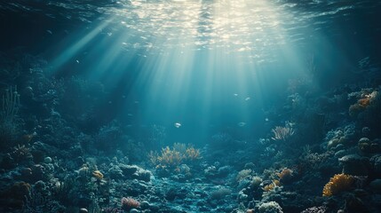 Ocean's Tranquil Depths: Sunlight Illuminates Vibrant Coral Reef
