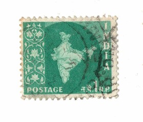 A vintage postage stamp from India isolated on a white background.