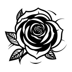 Elegant black and white rose illustration, perfect for botanical and romantic designs.