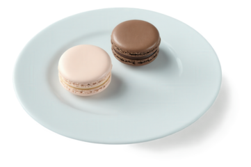 Mocha mousse mousse-filled macarons with delicate mocha-colored shells and a rich mocha mousse filling. The macarons are arranged in an