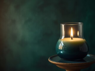 Candle in the glass isolated with copy space on left. Cinematic 4k photograph