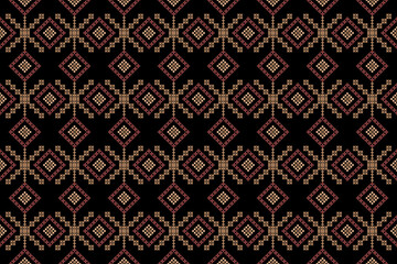 Geometric and cross stitch traditional ethnic pattern.floral pixel art embroidery. Elegance background abstract Aztec seamless pattern for fabric,cloth,dress,carpet,curtain,sarong,batik,wallpaper.