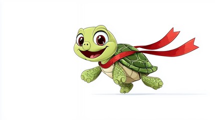 Obraz premium Cheerful cartoon turtle with a red scarf in motion.
