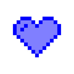 ドット絵ハート（青）、絵文字、ピクセル、ベクター、透過背景