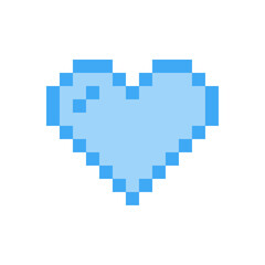 ドット絵ハート（水色）、絵文字、ピクセル、ベクター、透過背景