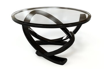 Black coffee table with clear glass top isolated on white background, furniture, home