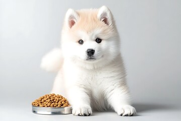 Fluffy Puppy with Food Bowl.