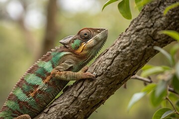 Fototapeta premium green lizard on a tree