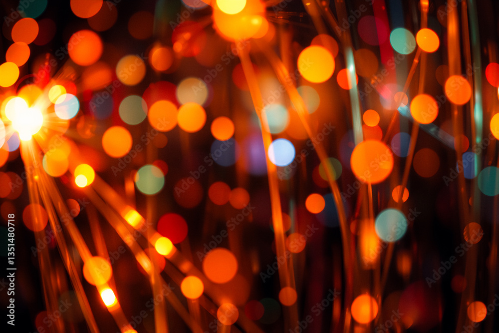 Leinwandbilder blurred, glowing lights create a bokeh effect with warm orange and red hues, accented by hints of bl