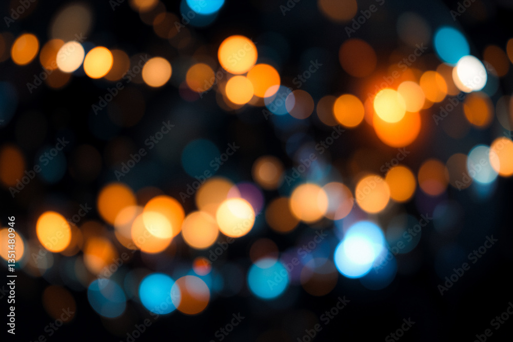 Poster blurred lights create a beautiful bokeh effect with warm orange, yellow, and cool blue circles again