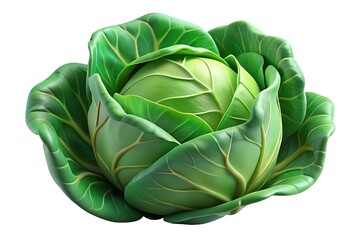 Obraz premium A vibrant, healthy green cabbage, perfectly formed and ready to harvest, showcasing its lush, tightly packed leaves against a clean white backdrop.
