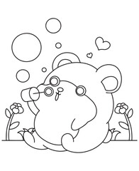 coloring book hamster blowing bubbles A fun coloring page for kids, perfect for a playful