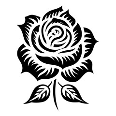 Elegant black and white rose illustration, perfect for botanical and romantic designs.