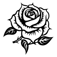Elegant black and white rose illustration, perfect for botanical and romantic designs.