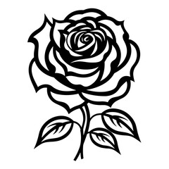 Elegant black and white rose illustration, perfect for botanical and romantic designs.