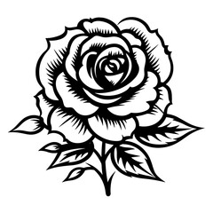 Elegant black and white rose illustration, perfect for botanical and romantic designs.