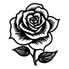 Elegant black and white rose illustration, perfect for botanical and romantic designs.