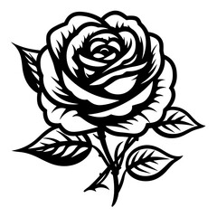 Elegant black and white rose illustration, perfect for botanical and romantic designs.