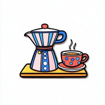 coffee maker and cup on wooden shelf clip art preview