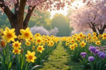 Obraz premium Serene Spring Garden Reflections