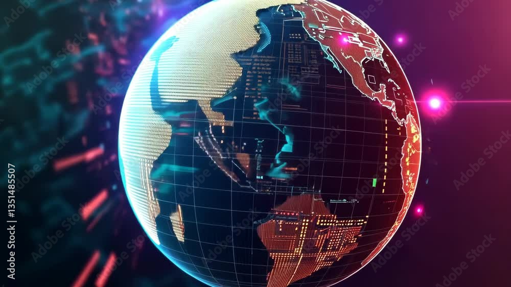 Aufkleber imagine a vibrant digital globe surrounded by colorful data streams, showcasing a blend of cuttinged