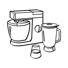Vector illustration of a kitchen mixer, blender, and measuring cup set