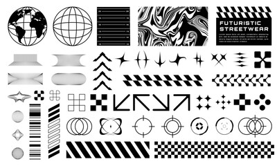 Y2K elements. Streetwear retro futuristic elements vector illustration