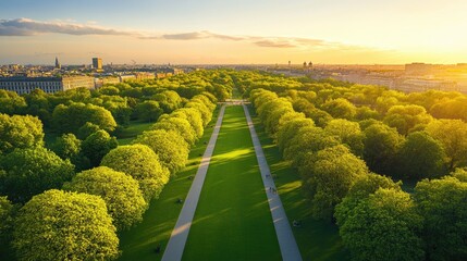 Sunset Aerial View of Brussels Park, Belgium