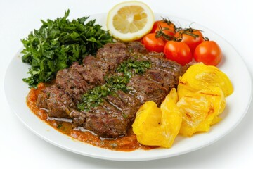 Grilled Steak Delight Served with Fresh Tomato Lemon Parsley and Roasted Pepper Food Styling