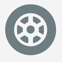 Obraz premium Car wheel icon, sleek design, vector illustration, automotive, transportation, tire, rim, alloy, black, circular.